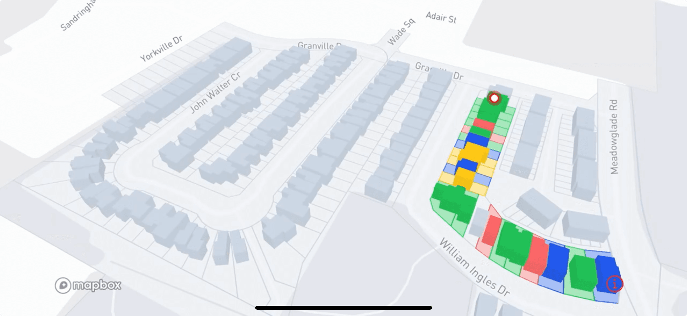 WolfGrid 3D neighborhood map with color-coded campaign results